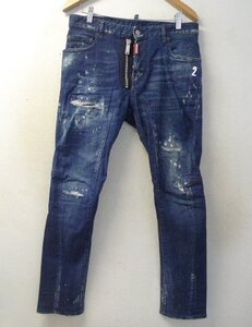 ◆国内正規 DSQUARED2 ディースクエアード 46 美品 17AW Tidy Biker Jean ダメージ加工ペイントデニムパンツ インディゴ S71LB0326