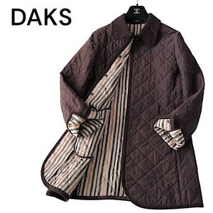 D09◆美品 ダックス DAKS 大きいサイズ 40 XL 軽量 ハウスチェックカラー ストライプ 中綿 キルティング コート ジャケット 春の羽織にも