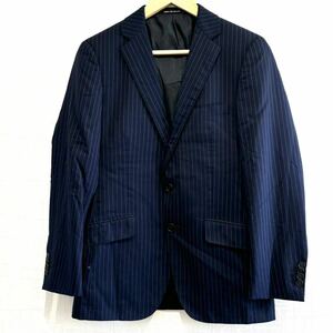 ビジネスに◎【UNITED ARROWS】ユナイテッドアローズ テーラードジャケット スーツ オフィス ストライプ 紺 メンズ サイズ44/Y14663ZZ