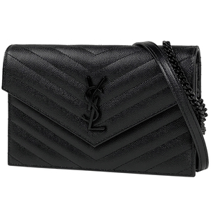 サンローラン SAINT LAURENT カサンドラ エンベロープ チェーンウォレット クラッチバッグ ショルダーバッグ レザー ブラック 【中古】