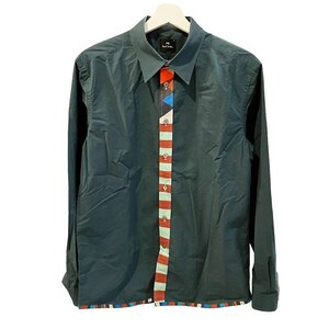 ポールスミス PAUL SMITH 美品 PS 近年AFRICAN FLAG プラケットシャツ 長袖 L 緑 グリーン メンズ