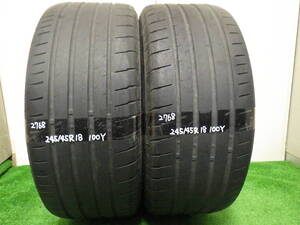 2768　2020年製造中古タイヤ　ブリヂストン POTENZA S007 245/45R18 2本 引き取り取り付け可　持ち込みタイヤ交換茨城 中古