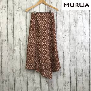 MURUA 　ムルーア　ペイズリーイレヘムサテンスカート　テラコッタ　ミモレ丈　S8-450　USED