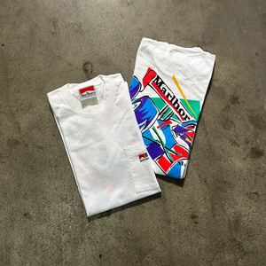 NOS! MARLBORO WORLD CHANPIONSHIP TEAM POCKET TEE / 90S マルボロ USA製 ポケT L 企業もの バックプリント ホワイト 古着 ①