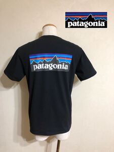 patagonia パタゴニア アウトドア ビッグロゴ クルーネック Tシャツ トップス レギュラーフィット サイズXS 半袖 黒