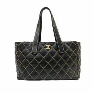 171s CHANEL シャネル ワイルドステッチ トートバッグ ゴールド金具 ココマーク ハンドバッグ ブラック