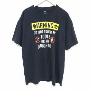 XL/古着 半袖 Tシャツ メンズ WARNING スカル 大きいサイズ コットン クルーネック 黒 ブラック 24mar09 中古