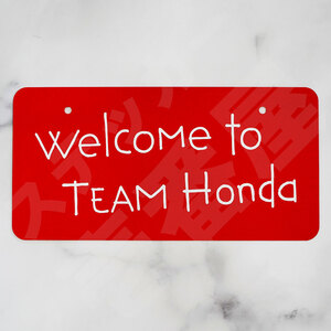 展示用ナンバープレート【 welcome to TEAM Honda　レッド×ホワイト 】　1枚　HONDA　ホンダ　ファッションプレート　ライセンスプレート