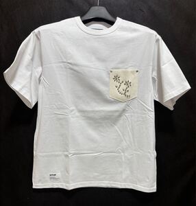 Schott ショット フラワースタッズ レザーポケット Tシャツ 782-4134002 M ホワイト T-SHIRT FLOWER STUDDEDLEATHER PKT