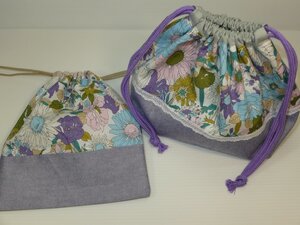 お弁当袋 巾着 ２点 セット 花柄 ハンドメイド