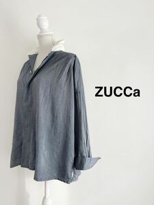 【送料230円】ZUCCa ズッカ 丸襟シャツ オーバーサイズ グレー レディースMサイズ 綿100%