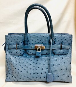 qob.YZL03　Precious　プレシャス　オーストリッチ　バーキン風　 ハンドバック　ブルー