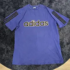 アディダスadidas 青 Tシャツ 3本ストライプ　L-O　デサント製国産