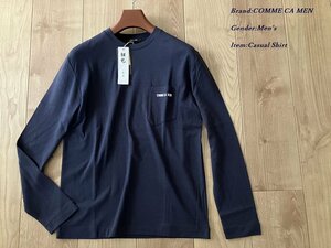 新品訳有り COMME CA MEN コムサメン 日本製 コットン100% 紺色 ロングスリーブTシャツ 09ネイビー Mサイズ 40TC01 定価16,500円
