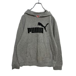 PUMA スウェットパーカー キッズ L 140 グレー ブラック プーマ ロゴ スポーツ フーディー 古着卸 アメリカ仕入れ a408-5581