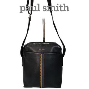 【即決 良品】1220 綺麗 Paul Smith ポールスミス メンズ ショルダーバッグ 斜め掛け 黒ブラック 革レザー