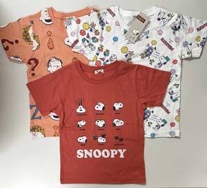 新品 3枚セット 120 ★ スヌーピー 半袖 Tシャツ コストコ ジュニア SNOOPY PEANUTS 綿 コットン ボーイズ ガールズ キッズ 120cm 総柄