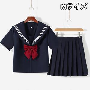 【新品 M 紺】半袖セーラー服上下セット【本格的な女子高校の制服コスプレ】 503半袖M