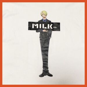 1938●MILKFED.×ONE PEACE ミルクフェド×ワンピース●ボックスロゴ サンジ プリント コットン 半袖 Tシャツ ホワイト L