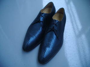 HELMUT LANG ヘルムートラング Early 2000 Metallic Blue Embossed Leather Shoes レザー シューズ 8 初期 イタリア製