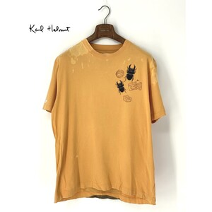 A6821/極美品 春夏 Karl Helmut カールヘルム コットン 昆虫 刺繍 デカロゴ 丸首 半袖 Tシャツ カットソー L オレンジ/メンズ PINK HOUSE