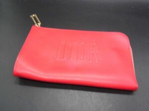 ChristianDior クリスチャンディオール レザー ポーチ メイクポーチ 小物入れ マルチケース レディース レッド系 DG7061