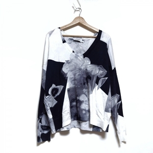 デシグアル Desigual 長袖セーター/ニット サイズS - 白×黒×ダークグレー レディース Vネック/花柄 トップス