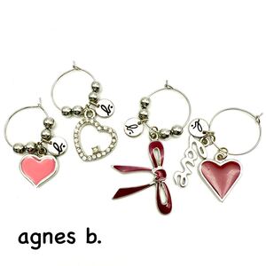 agnes b.｜アニエスべー ピアス 2点セット【アクティ】ハート リボン ロゴ リング ラインストーン レッド/ピンク アクセサリー a982eta oth