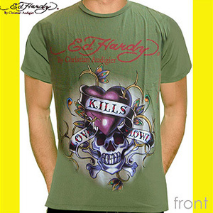 Ed Hardy Mens Basic Crew Neck　エドハーディー　メンズ　ベーシック　クルーネック　ラブキル　Ｌサイズ　Tシャツ　アーミー ed-99