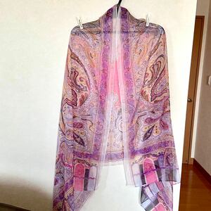 イタリア製 100%シルク ストール PURE SILK 絹100% 総柄 大判 スカーフ ショール MADE IN ITALY 未使用品