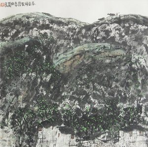 赵卫 1990年作 春山帰牧図 鏡心 真作保証 中国 近現代絵画 現代美術