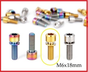 ★3.5g チタン M6x18mm 金色2本セット★ワッシャ付チタンボルト★クランク ステム ブレーキなどに★