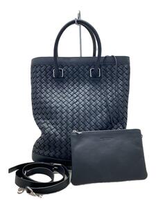 BOTTEGA VENETA◆イントレチャート/2WAY/ポーチ付き/トートバッグ/レザー/BLK