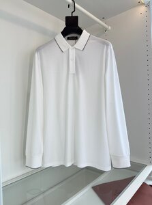 Loro Piana　ロロピアーナ メンズ長袖ポロシャツ Tシャツ トップス カットソー ホワイト 3XLサイズ 無地 紳士服 秋物 SUPIMA綿