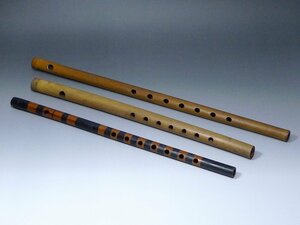 6011K01*6A▲横笛 竹笛 竹製 和楽器 伝統楽器 3本セット 内１点三本調子