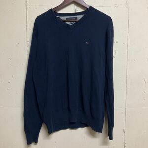 TOMMY HILFIGER トミーヒルフィガー コットンニット ニットセーター Vネック 紺 L 古着 ユーズド