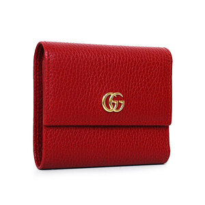 【送料無料】【本物】美品★GUCCI グッチ★GGマーモント三つ折り財布★コンパクトウォレット★524672★カーフレザー★レッド★レディース