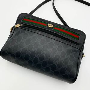 1円 GUCCI グッチ オールド ショルダーバッグ 斜め掛け シェリーライン インターロッキング 金具 GGスプリーム PVC レザー ブラック 黒