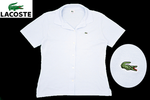 Y-7885★送料無料★美品★LACOSTE ラコステ★ライトブルー ワニロゴ刺繍 鹿の子 半袖 羽織り ポロ シャツ カーディガン ４２ 