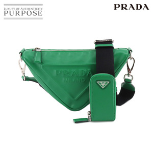 未使用 展示品 プラダ PRADA トライアングル ショルダー バッグ レザー グリーン 1BH190 シルバー 金具 Triangle Shoulder Bag 90211172