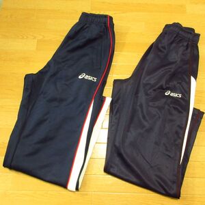 ◎美品！M 2本セット！asics アシックス◆ジャージパンツ ロング丈 トレーニングウェア◆メンズ 紺 まとめ売り◆CA0443