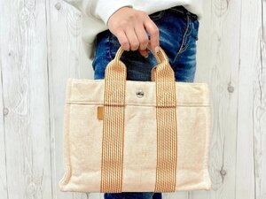 極美品 HERMES エルメス ニューフールトゥPM ハンドバッグ トートバッグ バッグ キャンバス オレンジ 80296