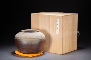 【善古堂】某有名オークション買入 江戸時代物 備前焼 備前大壺 花入 花生 和風インテリア 共箱 骨董品 古美術1225-368S05