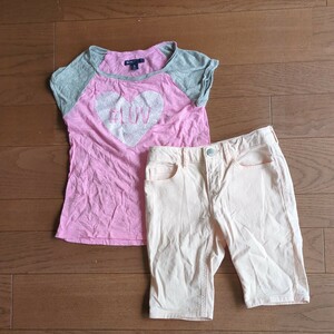 GAP/ギャップ★ピンク系カットソー＆ショートジーンズセットアップ　M　130ｃｍ