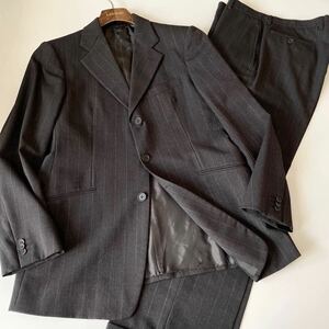 【最高級!!黒ラベル/BORGO21/ストレッチ】ジョルジオアルマーニ/GIORGIO ARMANI チャコールグレー ST柄 セットアップ スーツ(50/XL相当)