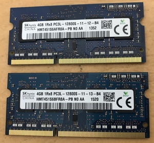 SK HYNIX 1Rx8 PC3L-12800S 4GB 2枚で DDR3L 8GB DDR3L ノート用メモリ 204ピン DDR3L-1600 4GB 2枚 DDR3L LAPTOP RAM 中古