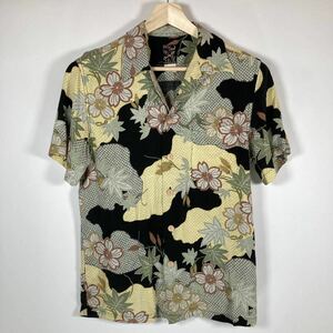 ONIWASOTO oniwa soto オニワソト アロハシャツ 半袖 シャツ 紅葉 桜 花柄 柄シャツ 総柄 ウッドボタン レーヨン メンズ Lサイズ