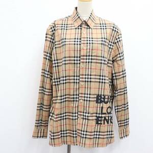 ITKVNQV9J838 即決 本物 BURBERRY LONDON バーバリー ロンドン シャツ 長袖 8017567 ロゴ プリント ノバチェック ブラウン メンズ サイズ M