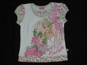☆美品☆Barbieの女性プリントピンク系小花柄ラメデザイン白の半袖Tシャツ☆１４０センチ☆バービー☆