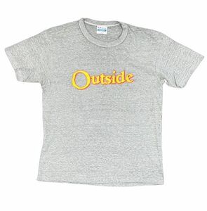 80’s 米国製 MADE IN USA ヘインズ Hanes Tシャツ アメリカ アウトドア 雑誌 Outside グレー 杢 サイズL [l-0608]